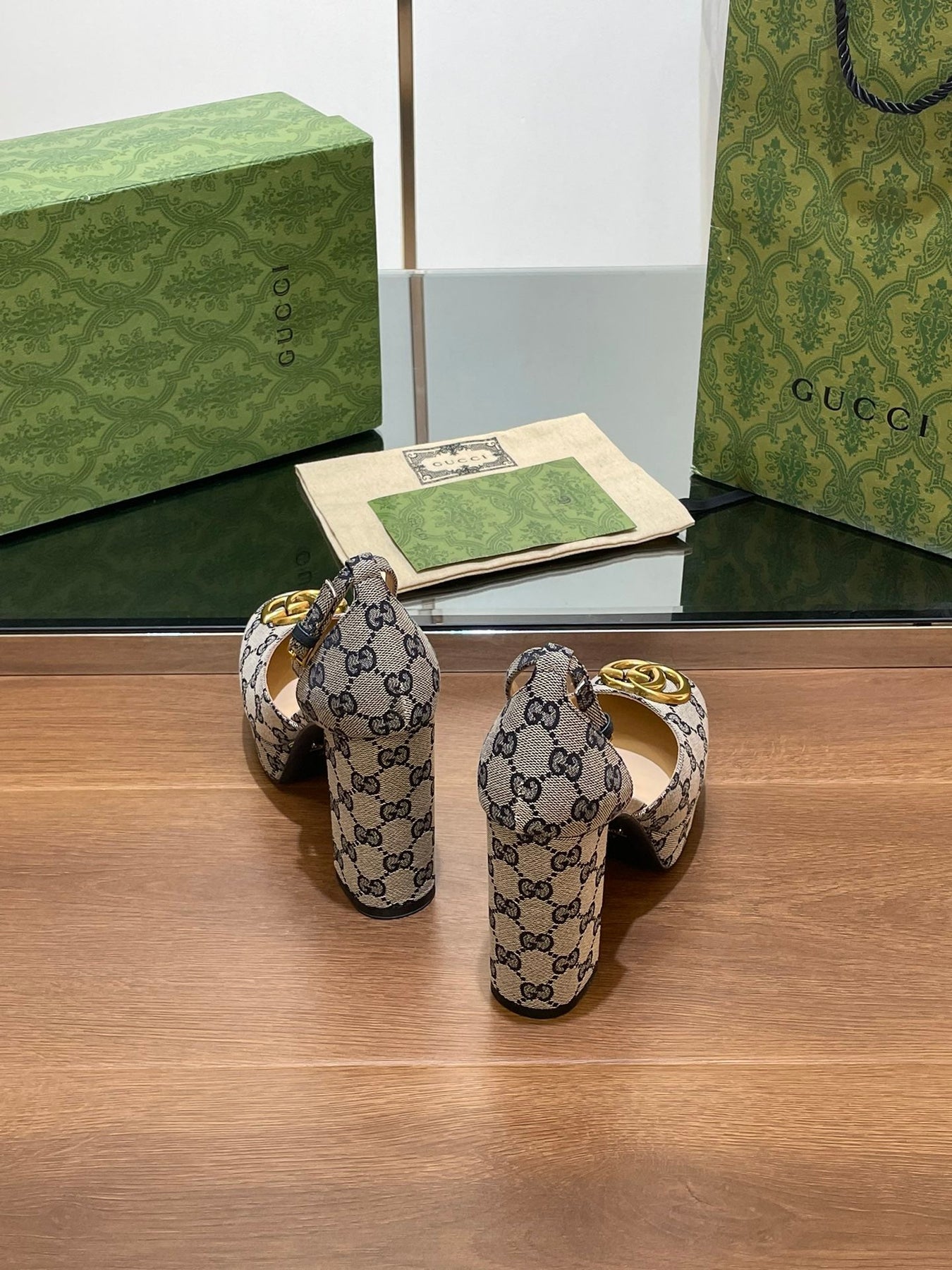 GG HIGH SANDAL 11.5 CM IN BLACK MIX BEIGE MONOGRAM JACQUARD FABRIC