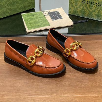 GG LOAFER SHOES IN BRONZE BROWN CALFSKIN WITH GOLD HARDWARE