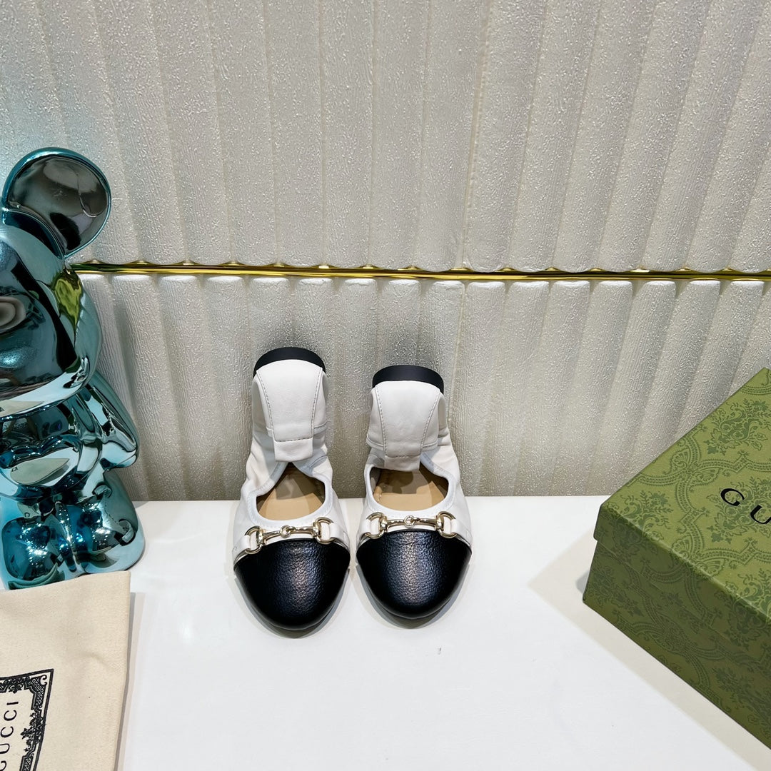 GG BALLET SUPER SLIM BUCKLE BLACK AND WHITE LAMBSKIN