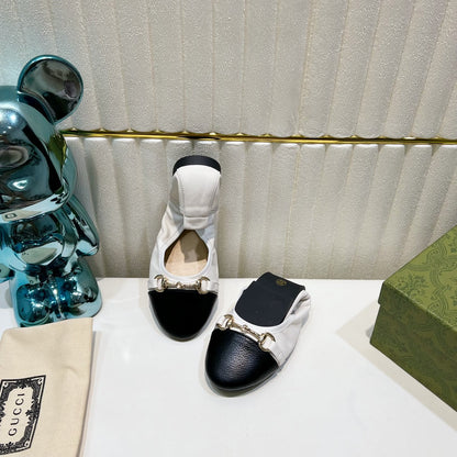 GG BALLET SUPER SLIM BUCKLE BLACK AND WHITE LAMBSKIN