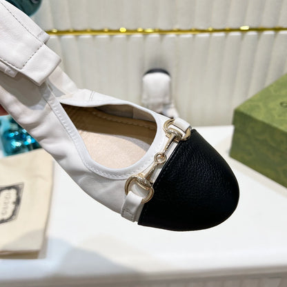 GG BALLET SUPER SLIM BUCKLE BLACK AND WHITE LAMBSKIN