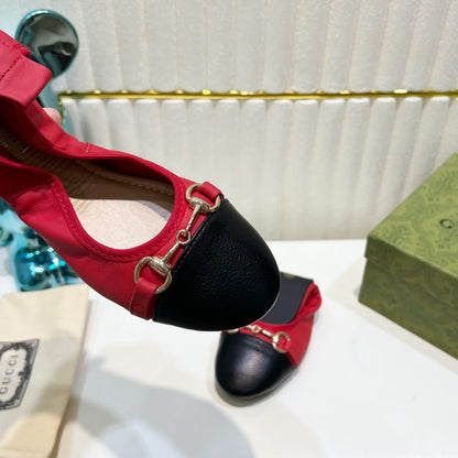 GG BALLET SUPER SLIM BUCKLE BLACK AND CRIMSON LAMBSKIN