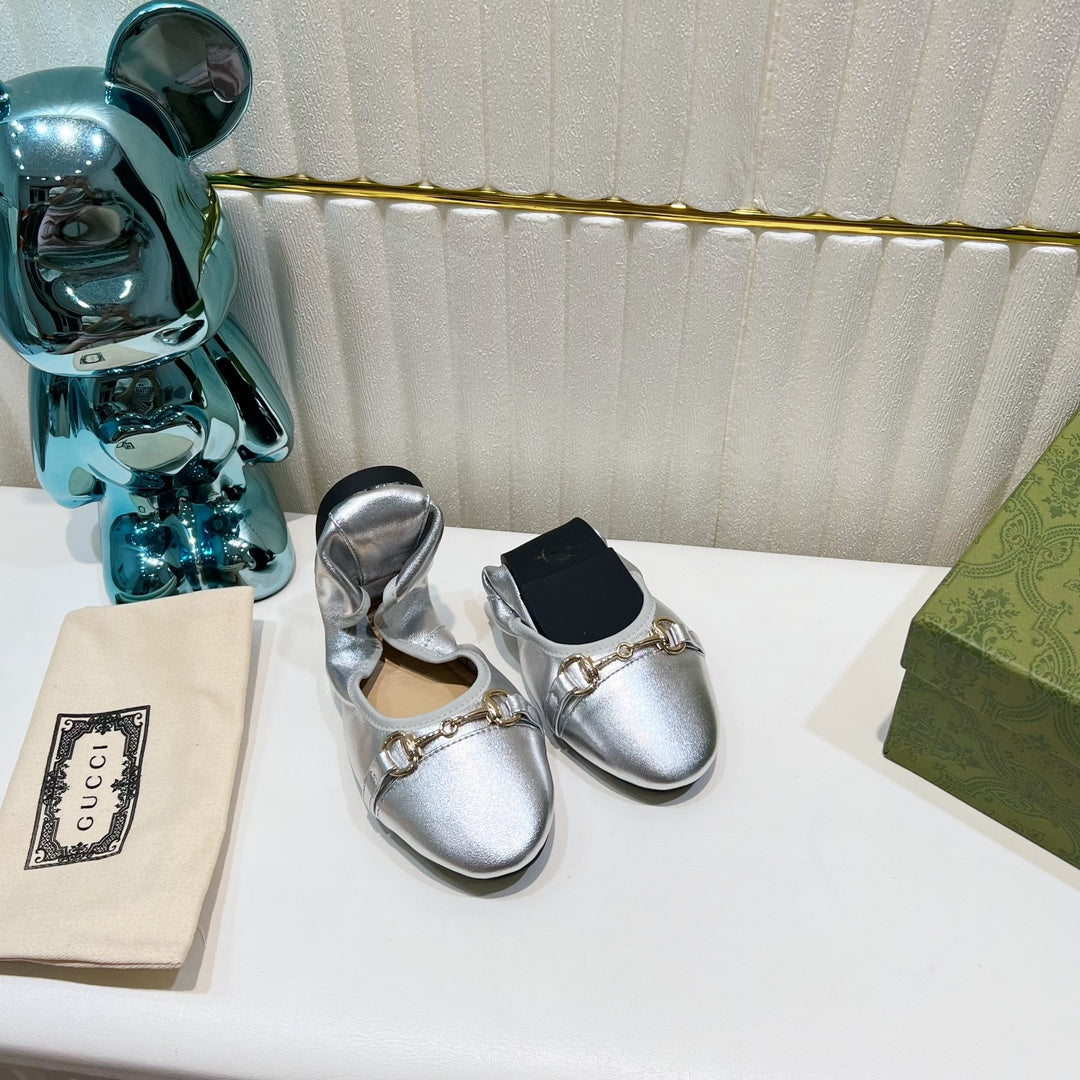 GG BALLET SUPER SLIM BUCKLE SILVER LAMBSKIN