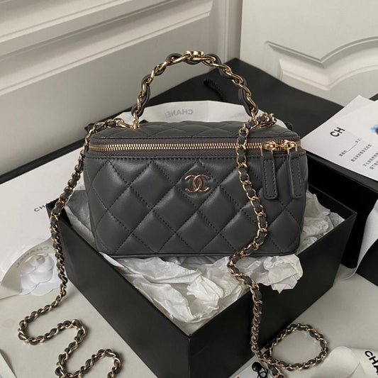 CC MINI 17 CLUTCH WITH STRAP IN DARK GREY CALFSKIN