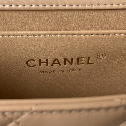 CC MINI 19 FLAP BAG IN DARK BEIGE CALFSKIN GOLD HARDWARE