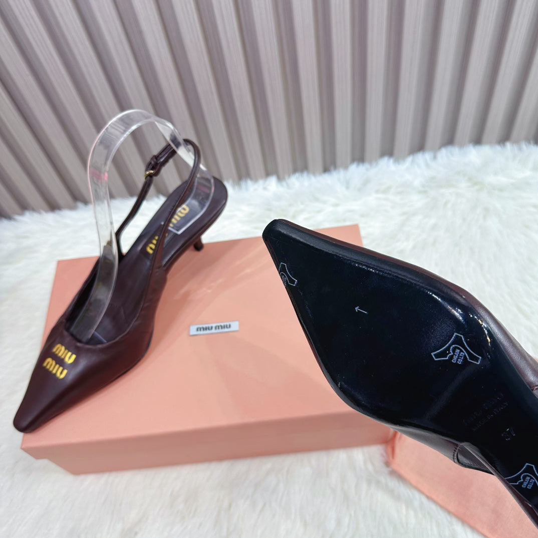 POINTED-TOE SLINGBACK IN MAHOGANY LAMBSKIN