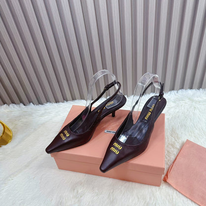 POINTED-TOE SLINGBACK IN MAHOGANY LAMBSKIN