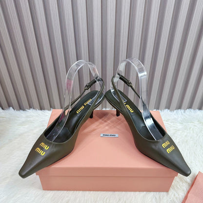 POINTED-TOE SLINGBACK IN ARMY GREEN LAMBSKIN