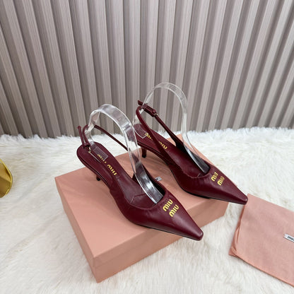 POINTED-TOE SLINGBACK IN WINE RED LAMBSKIN