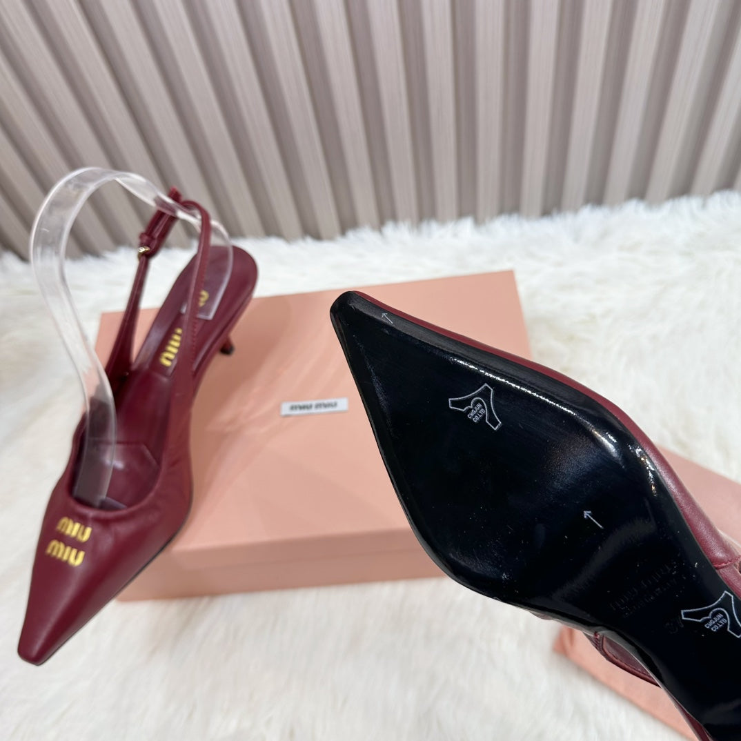 POINTED-TOE SLINGBACK IN WINE RED LAMBSKIN