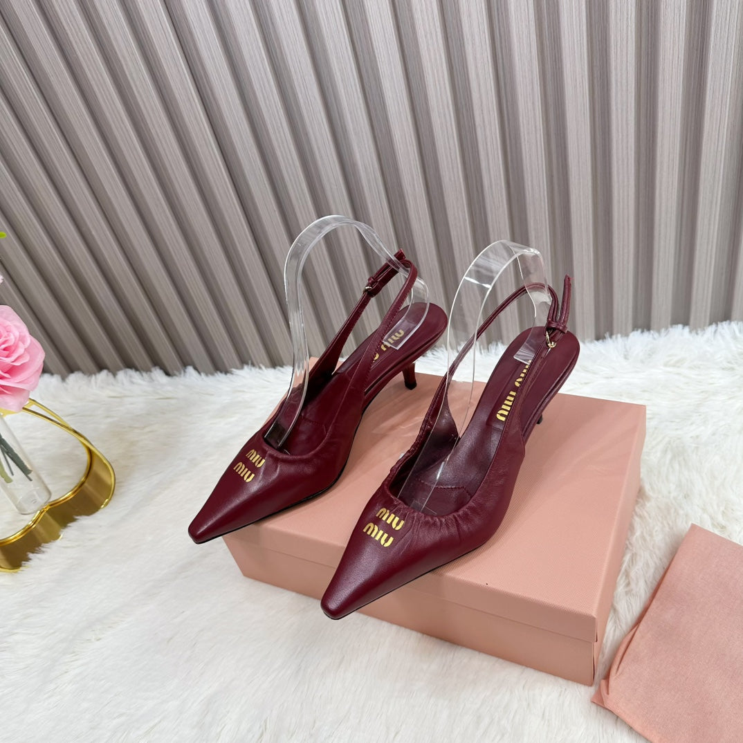 POINTED-TOE SLINGBACK IN WINE RED LAMBSKIN