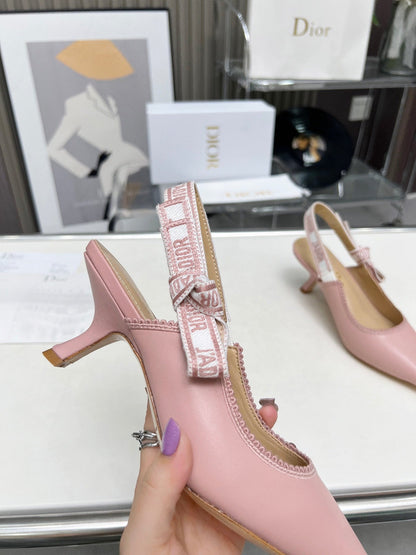 J'ADIOR SLINGBACK PUMP LIGHT PINK CALFSKIN AND EMBROIDERED FABRIC 65 MM