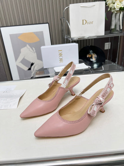 J'ADIOR SLINGBACK PUMP LIGHT PINK CALFSKIN AND EMBROIDERED FABRIC 65 MM