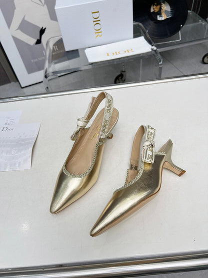 J'ADIOR SLINGBACK PUMP LIGHT GOLD CALFSKIN AND EMBROIDERED FABRIC 65 MM