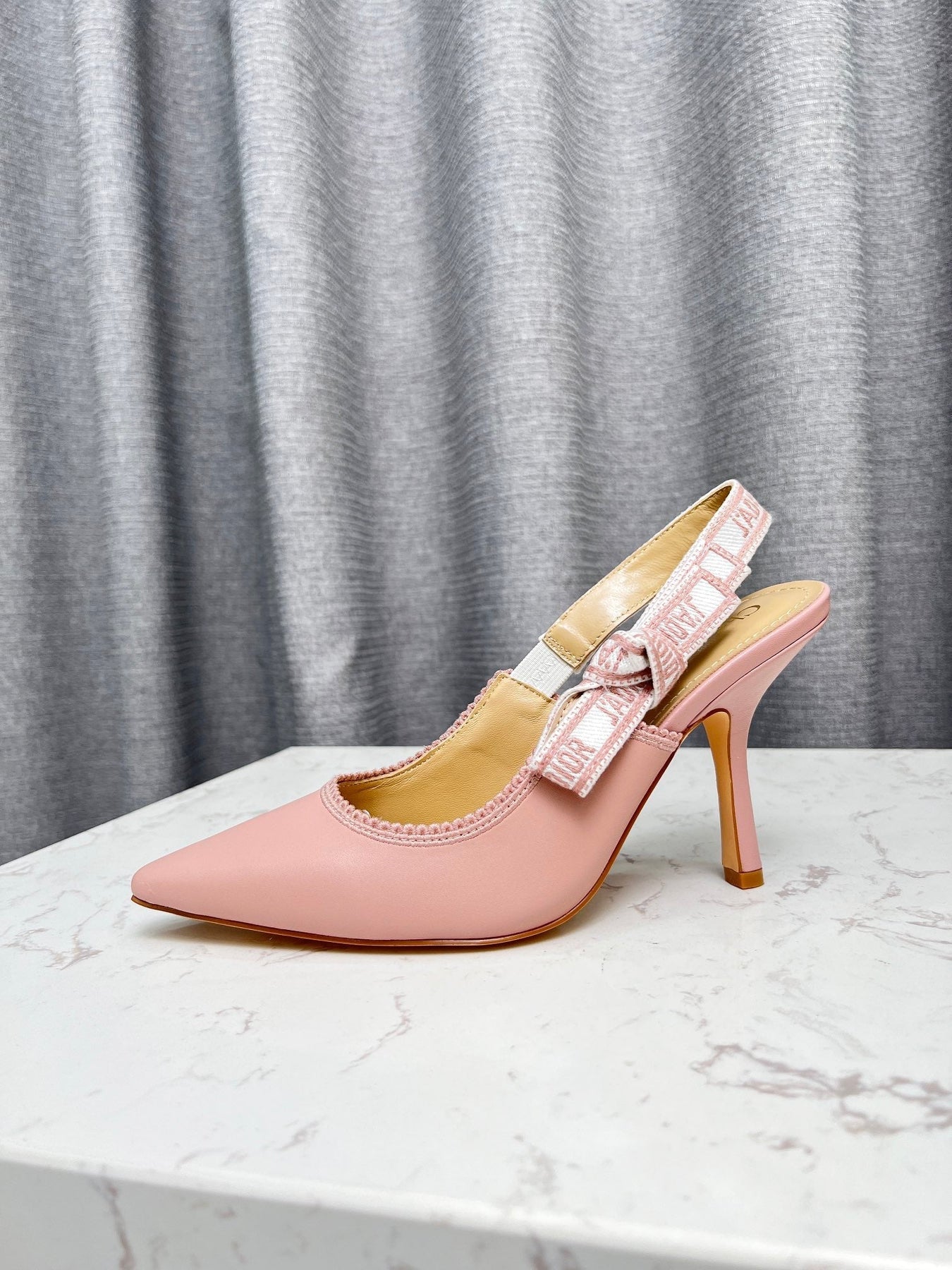 J'ADIOR SLINGBACK PUMP LIGHT PINK CALFSKIN AND EMBROIDERED FABRIC 10 CM