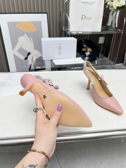 J'ADIOR SLINGBACK PUMP LIGHT PINK CALFSKIN AND EMBROIDERED FABRIC 10 CM