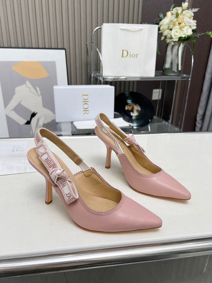 J'ADIOR SLINGBACK PUMP LIGHT PINK CALFSKIN AND EMBROIDERED FABRIC 10 CM