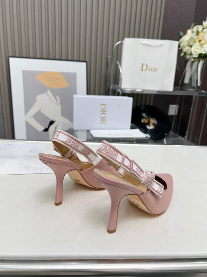J'ADIOR SLINGBACK PUMP LIGHT PINK CALFSKIN AND EMBROIDERED FABRIC 10 CM