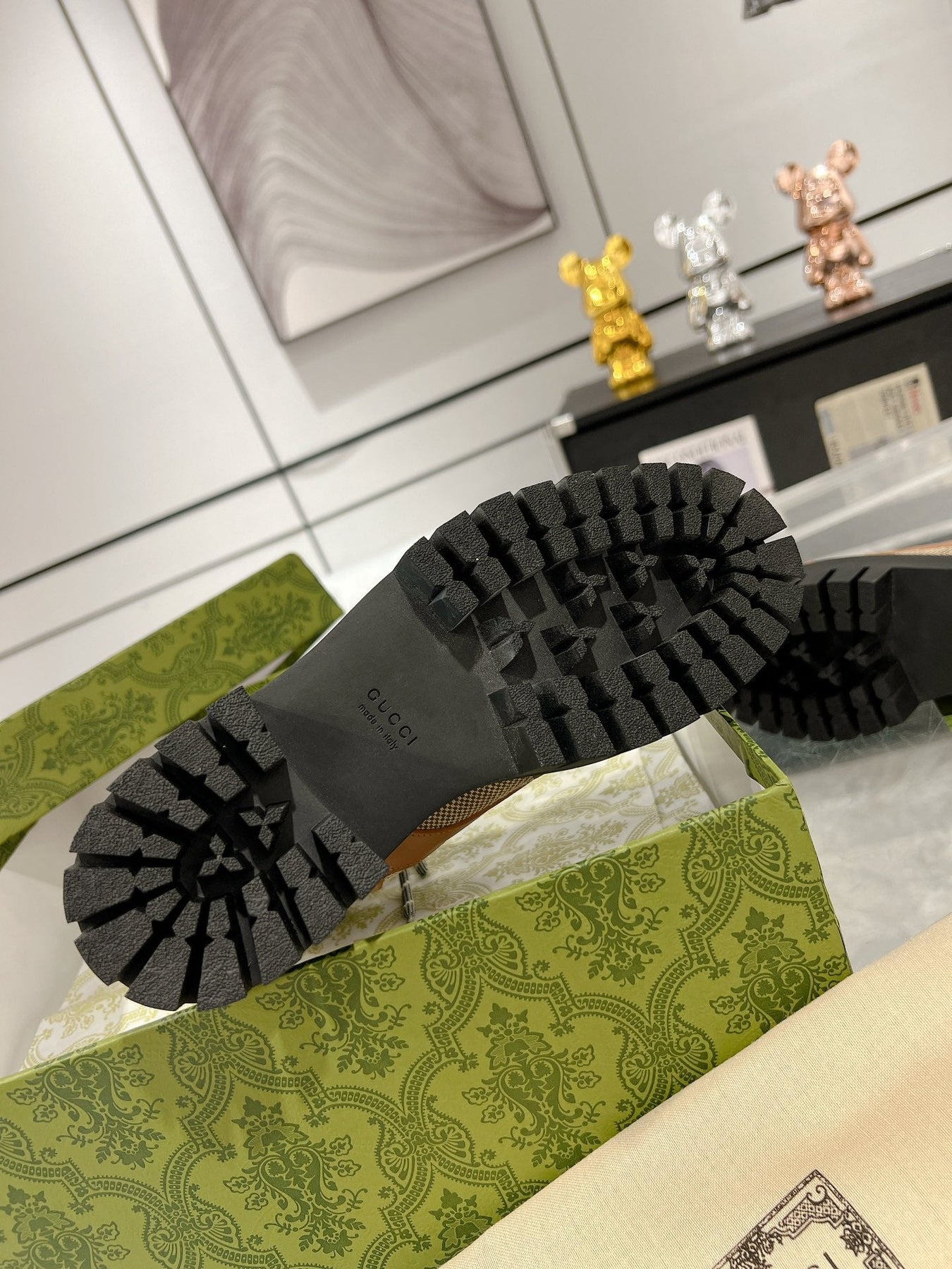 GG LACE-UP SHORT BOOTS IN CINNAMON BROWN CANVAS MIX CALFSKIN