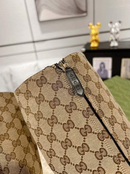 GG KNEE BOOTS IN BEIGE MONOGRAM JACQUARD FABRIC AND CALFSKIN LINING