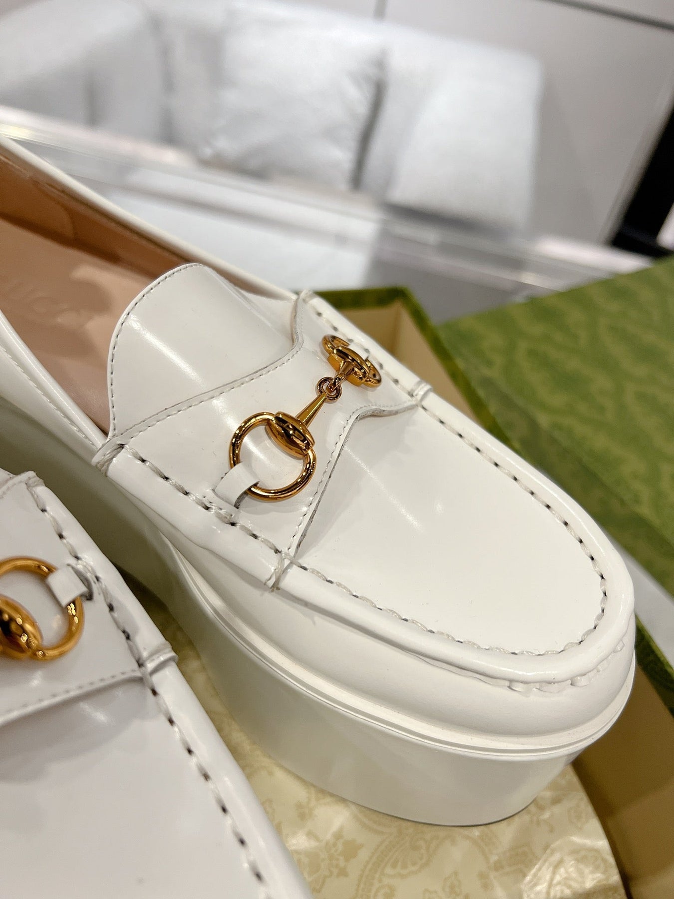 GG HORSEBIT PLATFORM LOAFER WHITE CALFSKIN