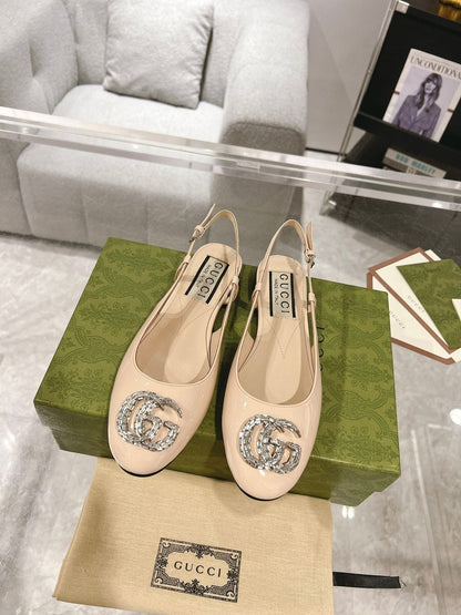 METALIC SLINGBACK FLATS IN TAN BEIGE CALFSKIN