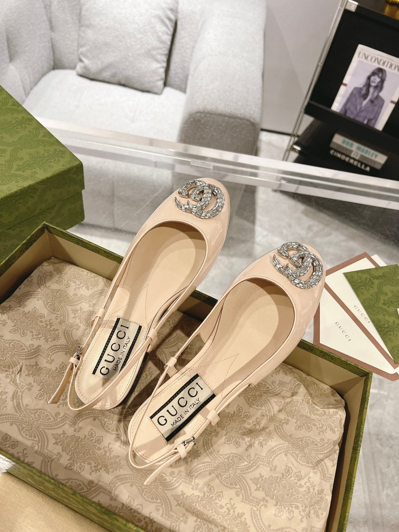 METALIC SLINGBACK FLATS IN TAN BEIGE CALFSKIN