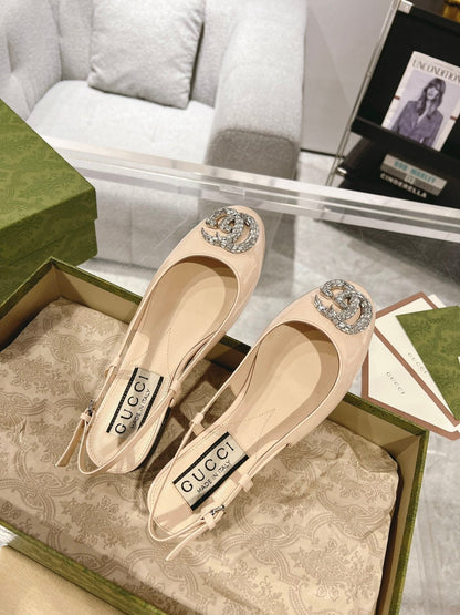 METALIC SLINGBACK FLATS IN TAN BEIGE CALFSKIN