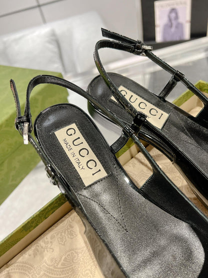 GG CRYSTALS SLINGBACK BALLET BLACK CALFSKIN