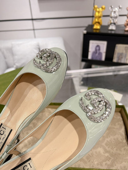 GG CRYSTALS SLINGBACK BALLET SAGE CALFSKIN