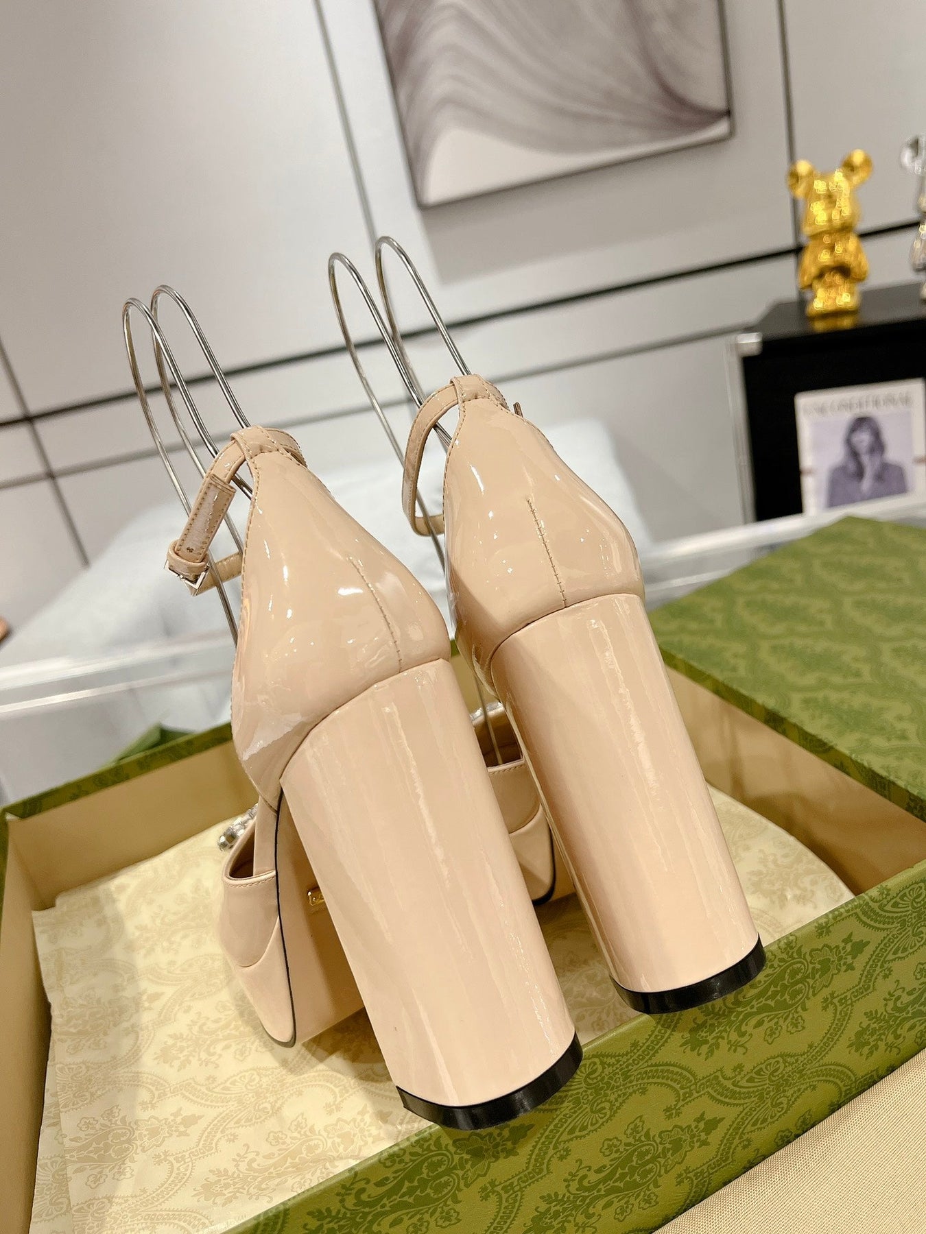 GG CRYSTALS PLATFORM PUMPS CREAM CALFSKIN