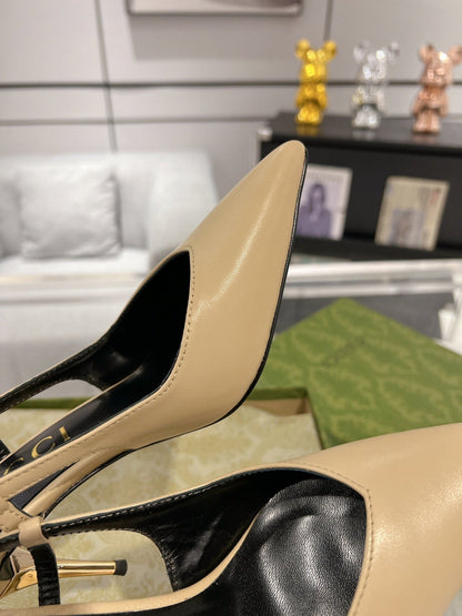 GG SLINGBACK HIGH HEEL PUMP CREAM CALFSKIN