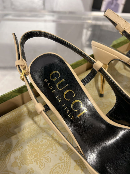 GG SLINGBACK HIGH HEEL PUMP CREAM CALFSKIN