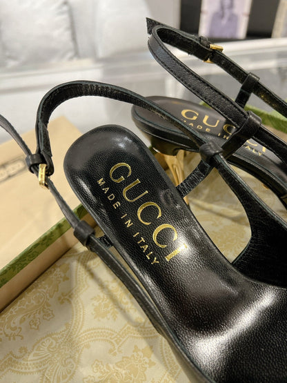 GG SLINGBACK HIGH HEEL PUMP BLACK CALFSKIN