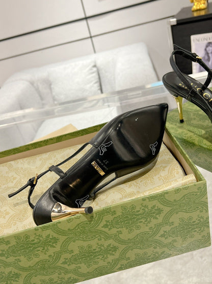 GG SLINGBACK HIGH HEEL PUMP BLACK CALFSKIN