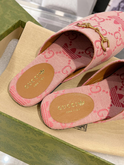 GG & ADIDAS MULE HORSEBIT BUCKLE LIGHT PINK CANVAS