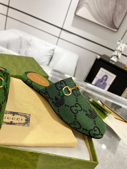 GG & ADIDAS MULE HORSEBIT BUCKLE DARK GREEN CANVAS