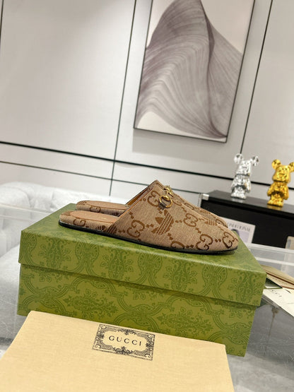 GG & ADIDAS MULE HORSEBIT BUCKLE LIGHT BROWN CANVAS