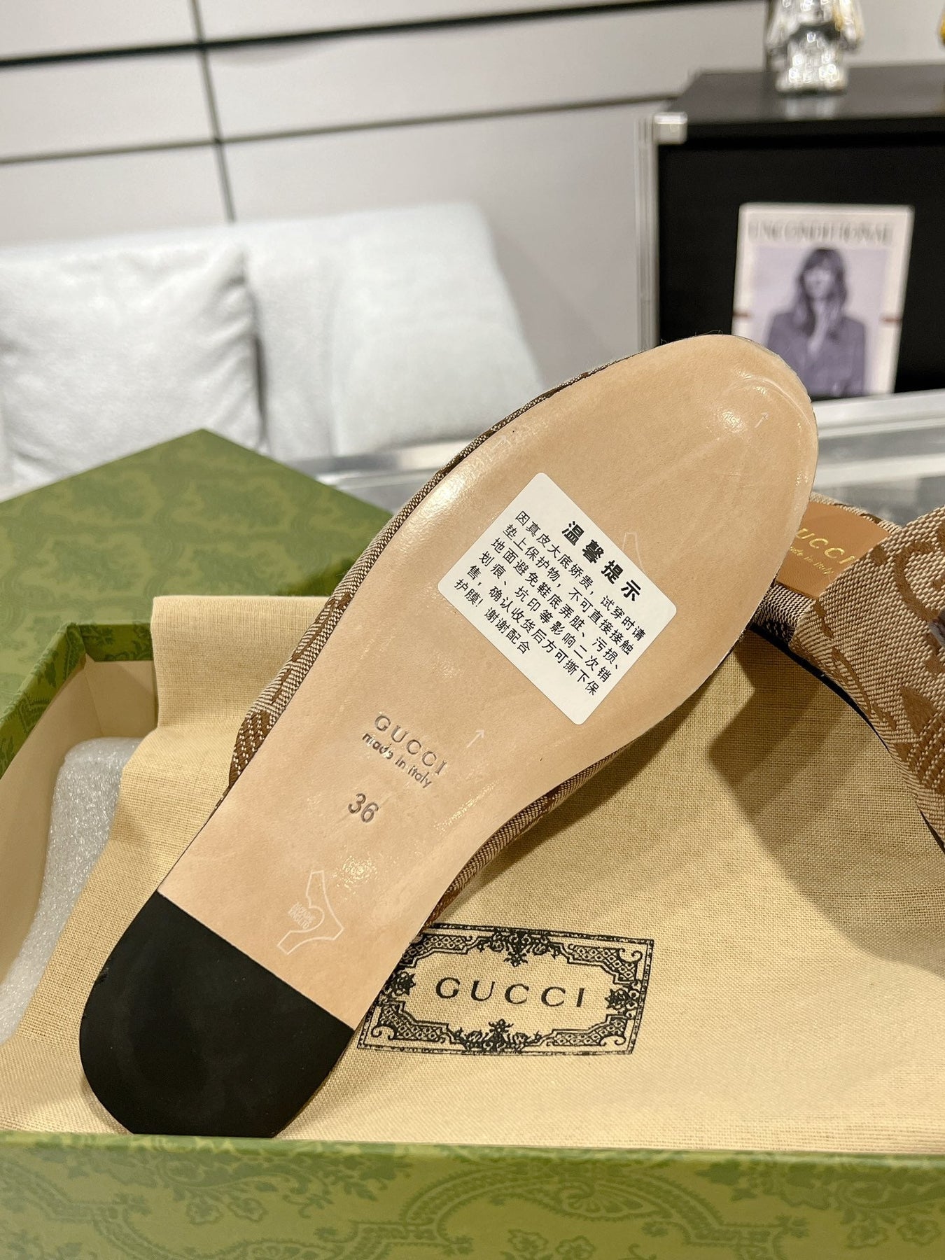 GG & ADIDAS MULE HORSEBIT BUCKLE LIGHT BROWN CANVAS