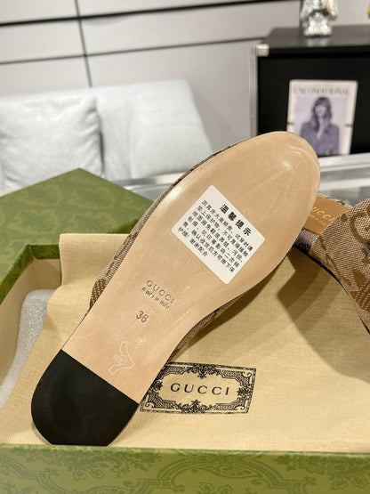 GG & ADIDAS MULE HORSEBIT BUCKLE LIGHT BROWN CANVAS