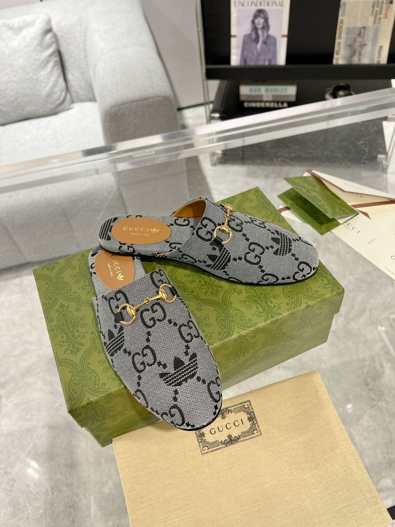 GG & ADIDAS MULE HORSEBIT BUCKLE LIGHT GRAY CANVAS