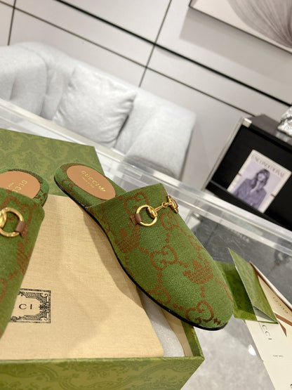 GG & ADIDAS MULE HORSEBIT BUCKLE OLIVE CANVAS