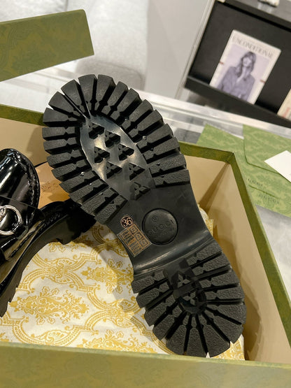 GG MULE WITH HORSEBIT GLOSSY BLACK CALFSKIN