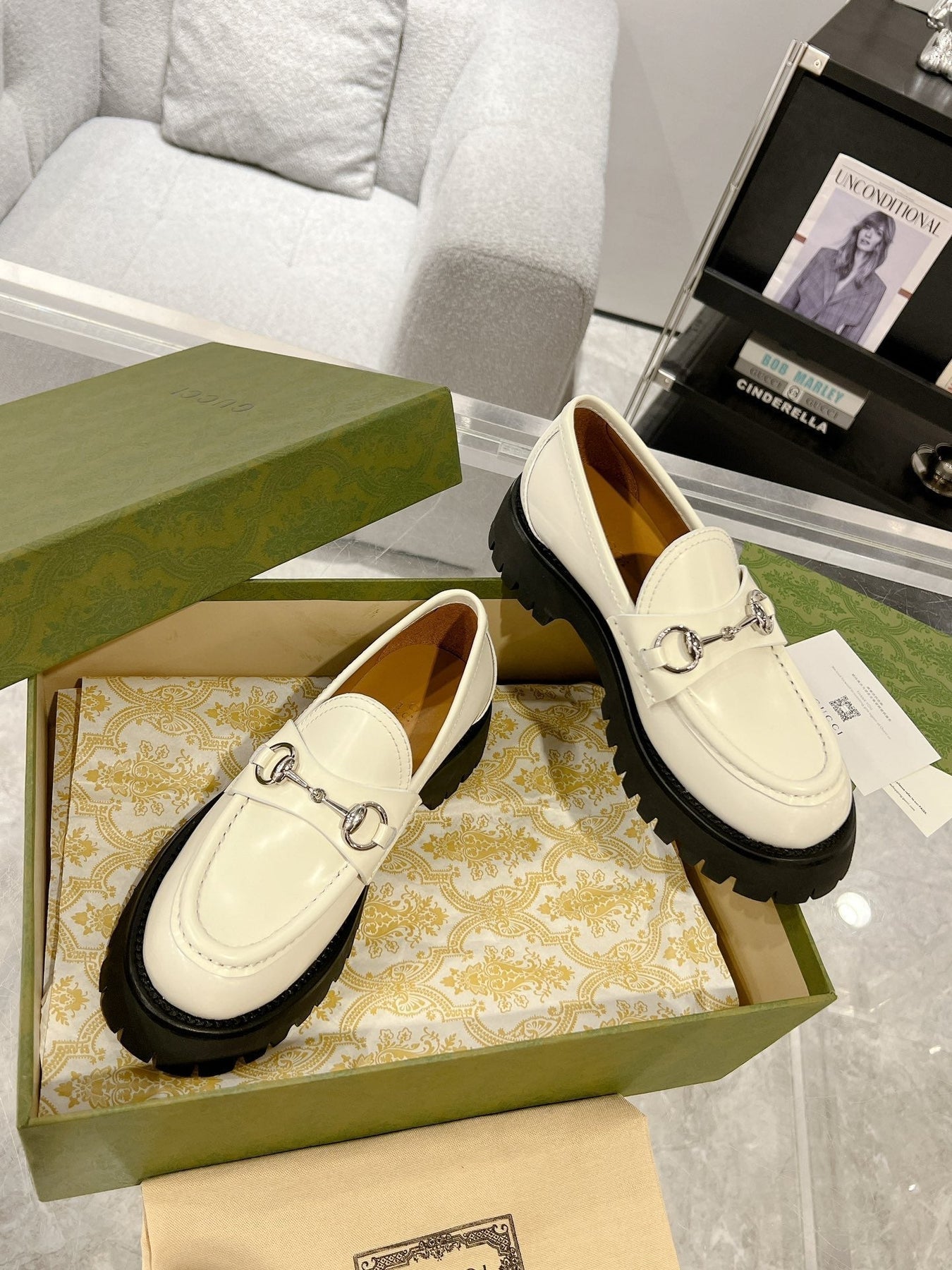 GG LOAFER WITH HORSEBIT WHITE CALFSKIN