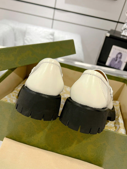 GG LOAFER WITH HORSEBIT WHITE CALFSKIN