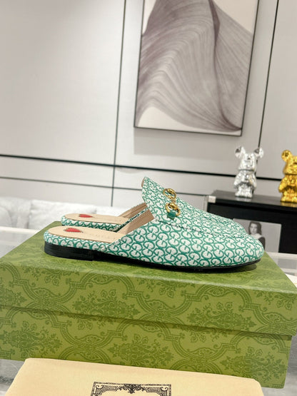 MEN'S MULE WITH HORSEBIT IN MINT GREEN MONOGRAM JACQUARD FABRIC