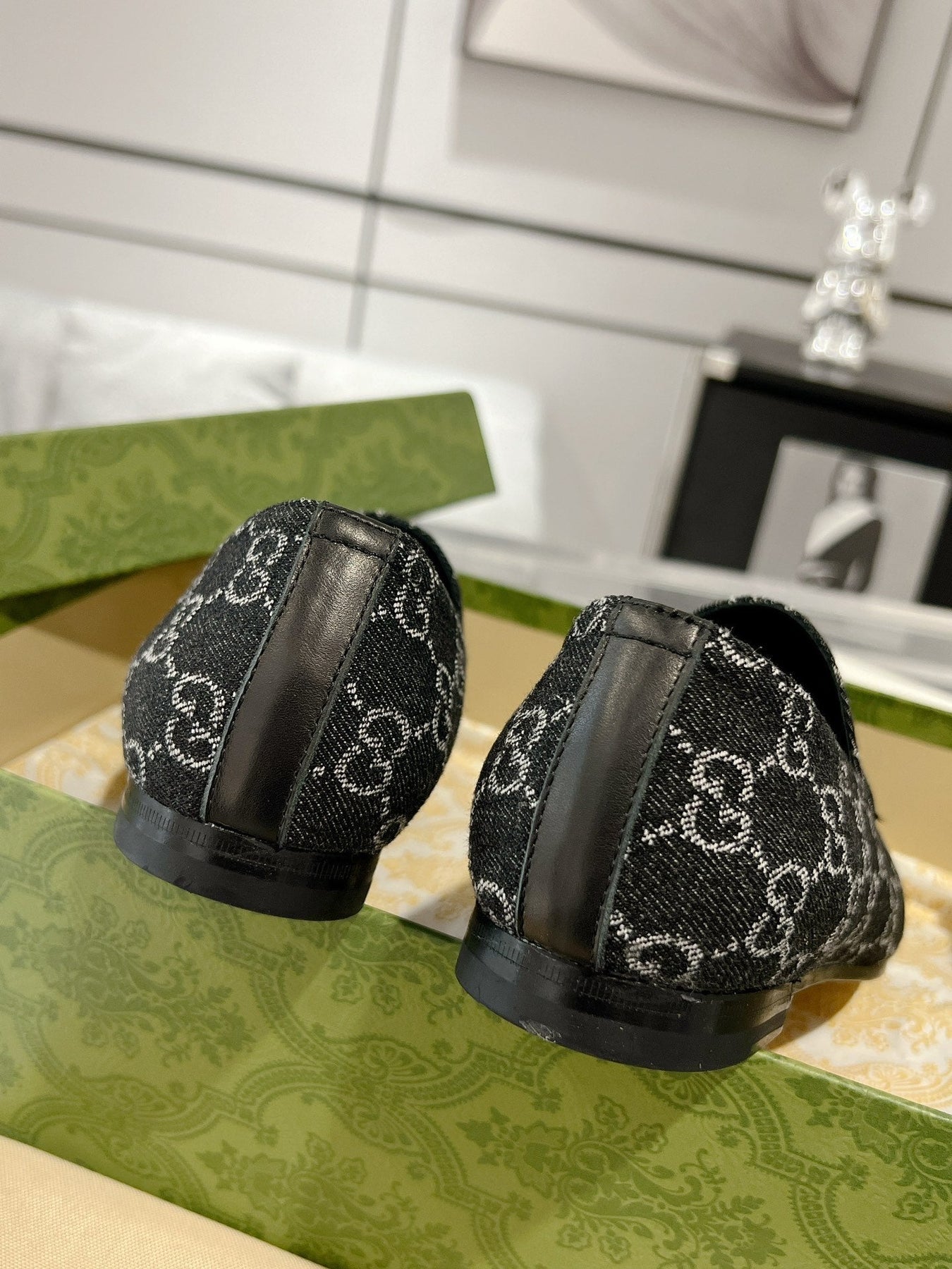 MEN'S LOAFER WITH HORSEBIT IN BLACK MONOGRAM JACQUARD FABRIC