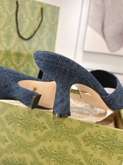 GG CRYSTALS HIGH SANDAL DENIM CANVAS