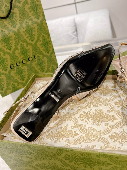 GG CRYSTALS SLINGBACK PUMP CREAM FABRIC