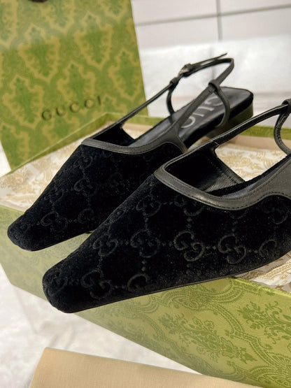 GG SLINGBACK FLATS BLACK VELVET